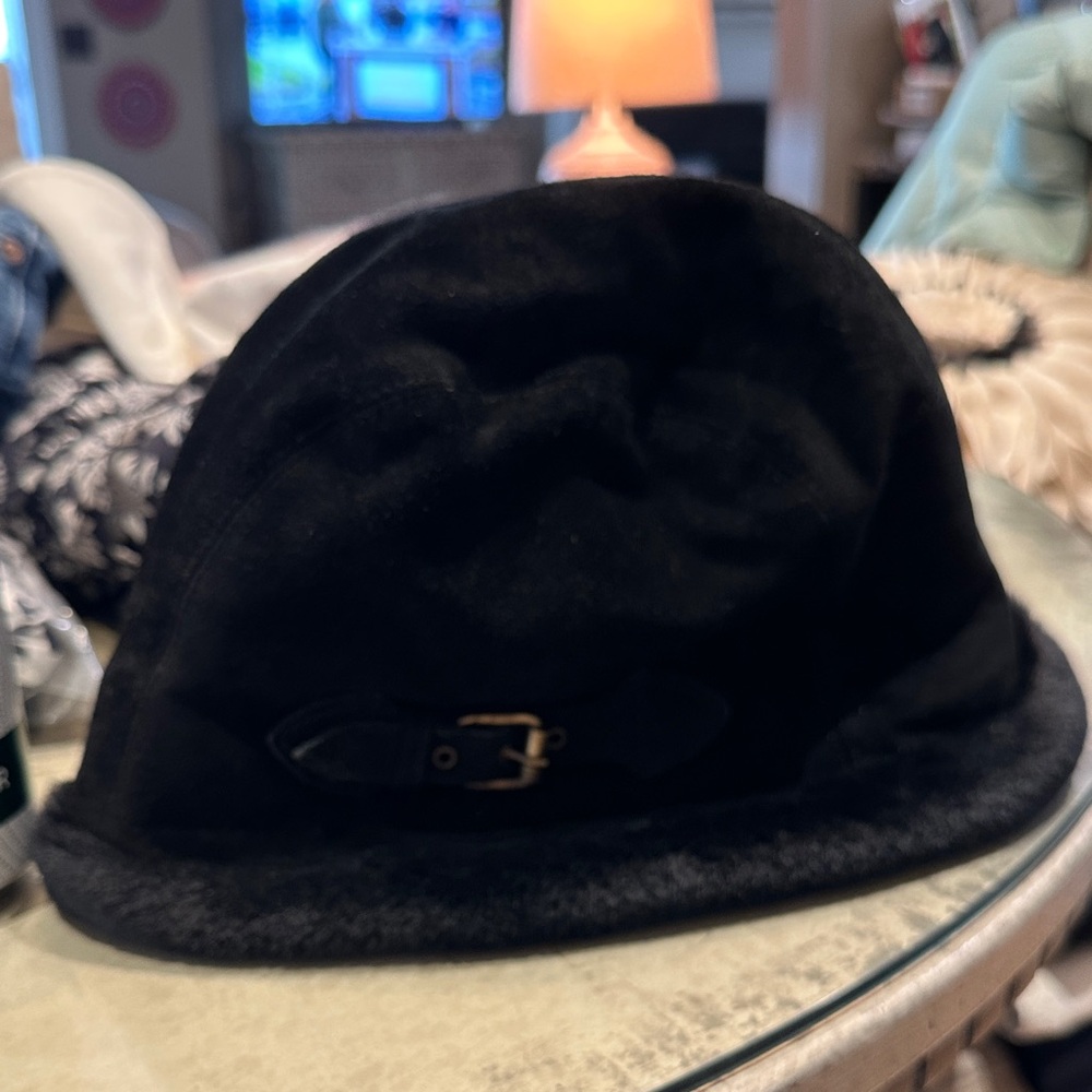 Eric Javits Black Velvet Cloche Hat with Mini Buckle